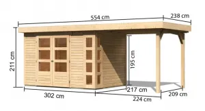Drevený záhradný domček KERKO 4 s prístavkom 240 Lanitplast