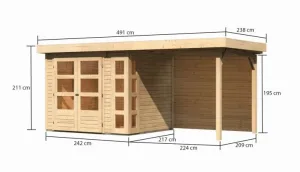Drevený záhradný domček KERKO 3 s prístavkom 240 Lanitplast