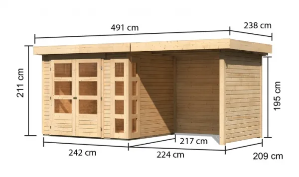 Drevený záhradný domček KERKO 3 s prístavkom 240 Lanitplast