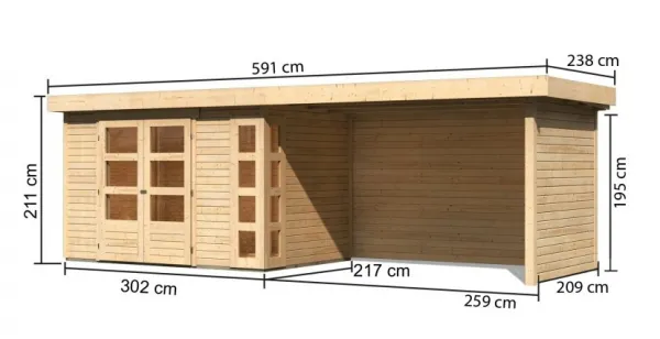 Drevený záhradný domček KERKO 4 s prístavkom 280 Lanitplast