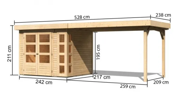 Drevený záhradný domček KERKO 3 s prístavkom 280 Lanitplast