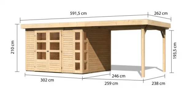 Drevený záhradný domček KERKO 5 s prístavkom 280 Lanitplast