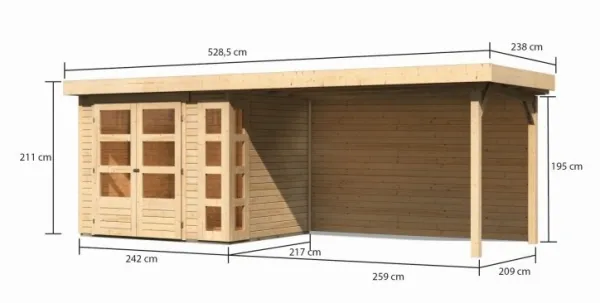 Drevený záhradný domček KERKO 3 s prístavkom 280 Lanitplast