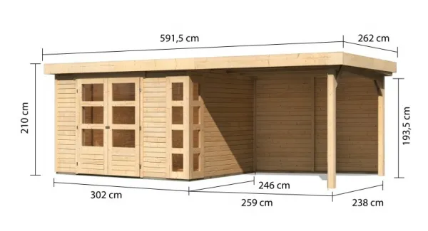 Drevený záhradný domček KERKO 5 s prístavkom 280 Lanitplast
