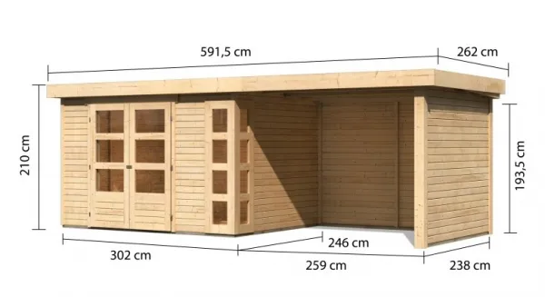 Drevený záhradný domček KERKO 5 s prístavkom 280 Lanitplast