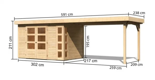 Drevený záhradný domček KERKO 4 s prístavkom 280 Lanitplast