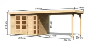 Drevený záhradný domček KERKO 4 s prístavkom 280 Lanitplast