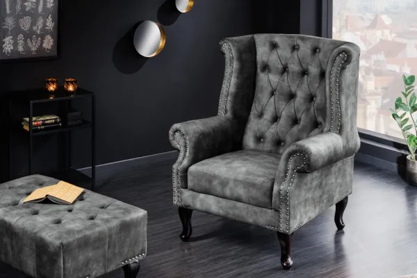 Chesterfield taburet MIDAS Dekorhome Sivá