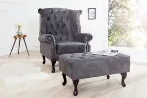Chesterfield kreslo MIDAS Dekorhome Sivá