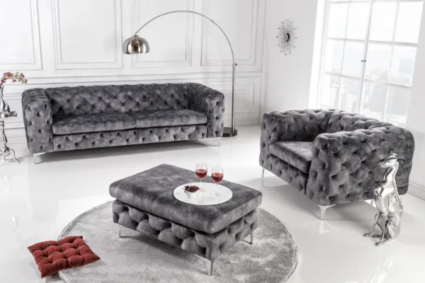 Chesterfield kreslo ZETHOS Dekorhome Sivá