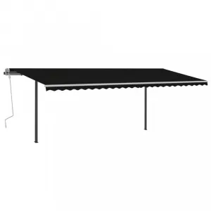 Ručne zaťahovacia markíza so stĺpikmi a LED svetlom 350x250 cm Dekorhome Bílá / modrá