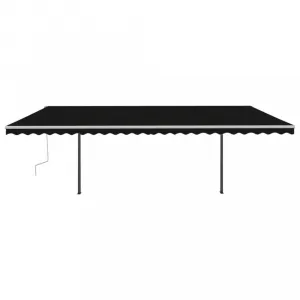 Ručne zaťahovacia markíza so stĺpikmi a LED svetlom 350x250 cm Dekorhome Bílá / modrá