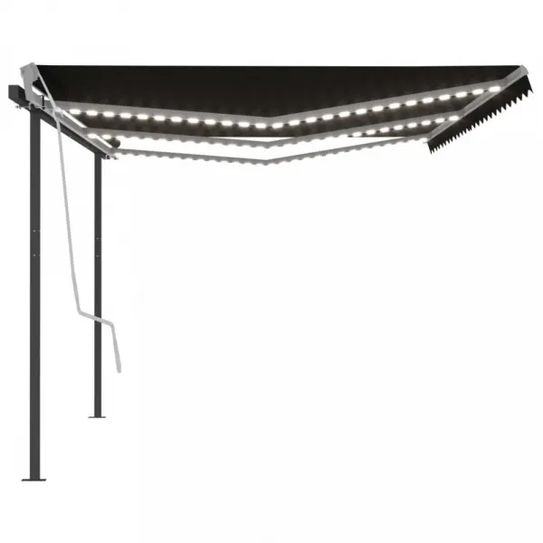 Ručne zaťahovacia markíza so stĺpikmi a LED svetlom 350x250 cm Dekorhome Bílá / modrá