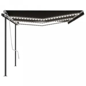 Ručne zaťahovacia markíza so stĺpikmi a LED svetlom 350x250 cm Dekorhome Bílá / modrá