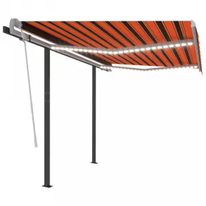 Ručne zaťahovacia markíza so stĺpikmi a LED svetlom 350x250 cm Dekorhome Bílá / modrá