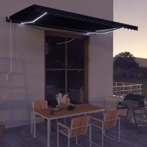 Ručne zaťahovacia markíza s LED svetlom 450x300 cm Dekorhome Bílá / modrá