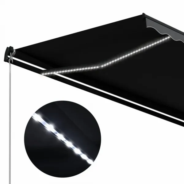Ručne zaťahovacia markíza s LED svetlom 450x300 cm Dekorhome Bílá / modrá
