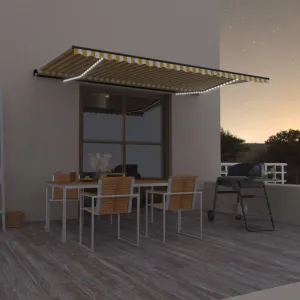 Ručne zaťahovacia markíza s LED svetlom 450x300 cm Dekorhome Bílá / modrá