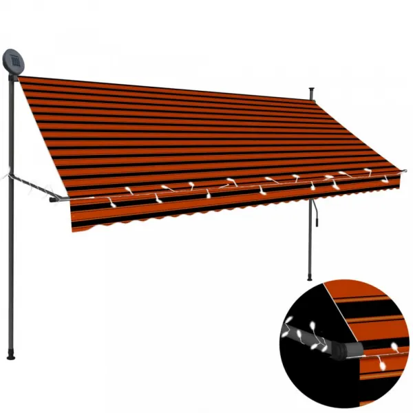 Ručne zaťahovacia markíza s LED svetlom 250x120 cm Dekorhome Bílá / modrá
