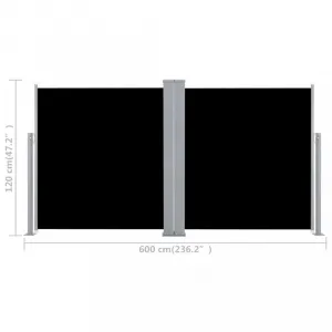 Zaťahovacia bočná markíza 120x600 cm Dekorhome Černá