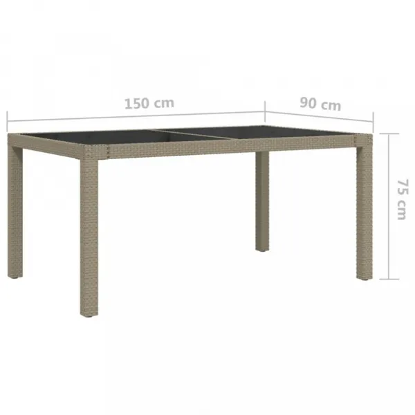 Záhradný stôl 150x90x75 cm sklo / polyratan Dekorhome Béžová / černá