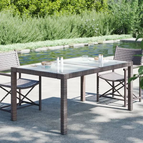 Záhradný stôl 150x90x75 cm sklo / polyratan Dekorhome Béžová / černá
