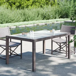 Záhradný stôl 150x90x75 cm sklo / polyratan Dekorhome Béžová / černá