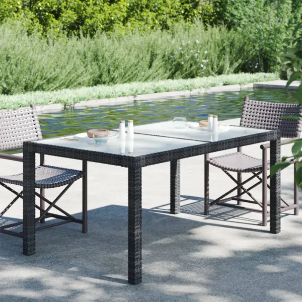 Záhradný stôl 150x90x75 cm sklo / polyratan Dekorhome Béžová / černá