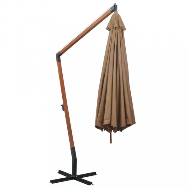 Závesný slnečník s drevenou tyčou Ø 350 cm Dekorhome Černá