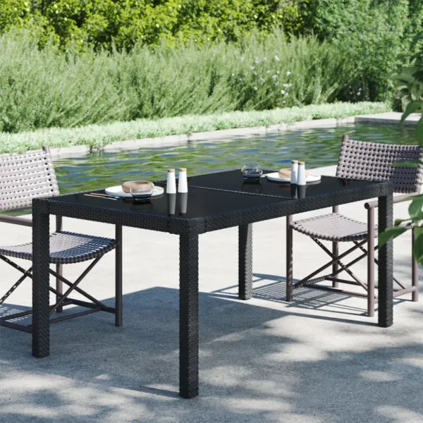 Záhradný stôl 150x90x75 cm sklo / polyratan Dekorhome Béžová / černá