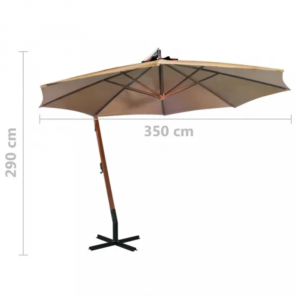 Závesný slnečník s drevenou tyčou Ø 350 cm Dekorhome Černá
