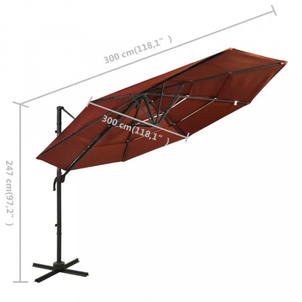 Záhradný slnečník 300 x 300 cm látka/kov Dekorhome Černá