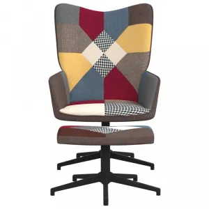 Otočné kreslo s podnožkou patchwork látka / kov Dekorhome Černá