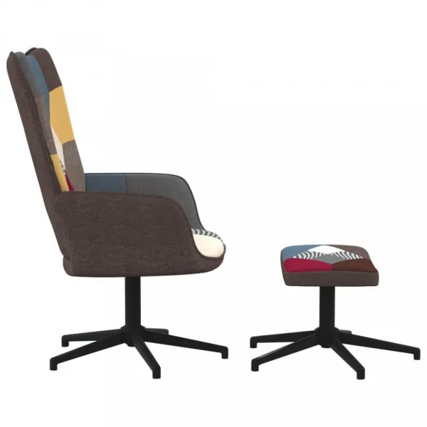 Otočné kreslo s podnožkou patchwork látka / kov Dekorhome Černá