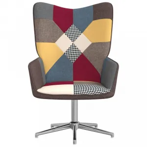 Otočné kreslo s podnožkou patchwork látka / kov Dekorhome Černá