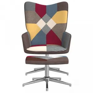 Otočné kreslo s podnožkou patchwork látka / kov Dekorhome Černá
