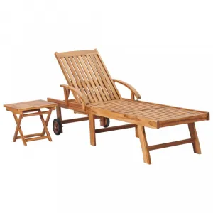 Záhradné lehátko so stolíkom teak / látka Dekorhome Černá