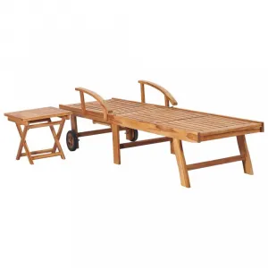 Záhradné lehátko so stolíkom teak / látka Dekorhome Černá