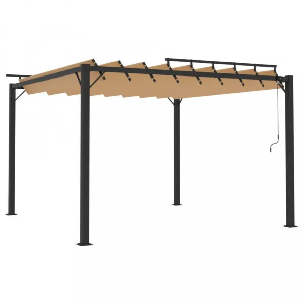Pergola s lamelovou strechou 3 x 3 m hliník / látka Dekorhome Krémová
