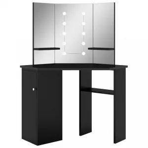 Rohový toaletný stolík s LED Dekorhome Černá