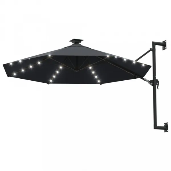 Nástenný slnečník s LED svetlami Ø 300 cm látka/kov Dekorhome Černá