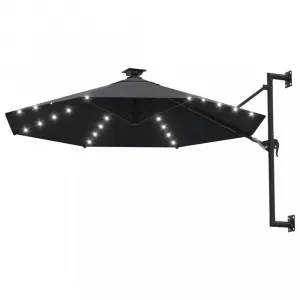 Nástenný slnečník s LED svetlami Ø 300 cm látka/kov Dekorhome Černá