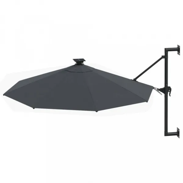 Nástenný slnečník s LED svetlami Ø 300 cm látka/kov Dekorhome Černá