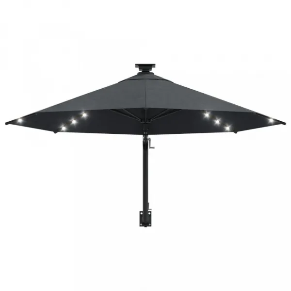 Nástenný slnečník s LED svetlami Ø 300 cm látka/kov Dekorhome Černá