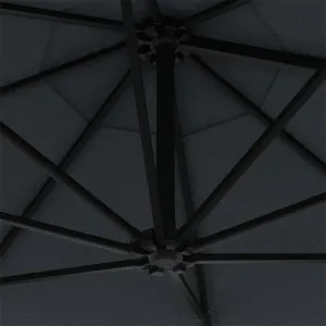 Nástenný slnečník s LED svetlami Ø 300 cm látka/kov Dekorhome Černá