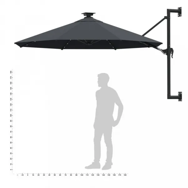 Nástenný slnečník s LED svetlami Ø 300 cm látka/kov Dekorhome Černá