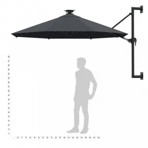 Nástenný slnečník s LED svetlami Ø 300 cm látka/kov Dekorhome Černá
