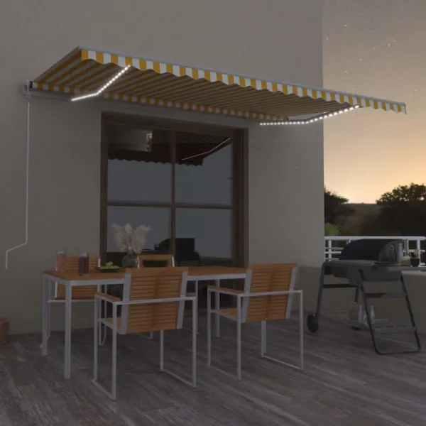 Ručne zaťahovacia markíza s LED svetlom 500x350 cm Dekorhome Bílá / modrá