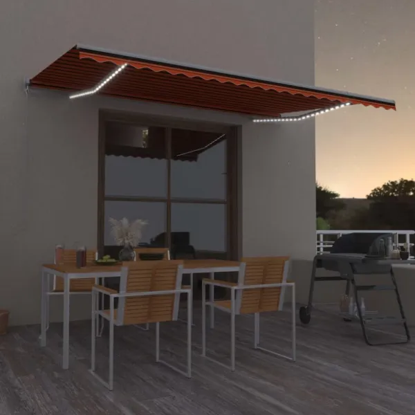 Ručne zaťahovacia markíza s LED svetlom 500x300 cm Dekorhome Bílá / žlutá