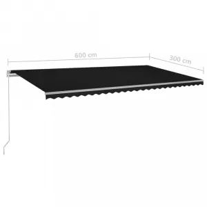 Ručne zaťahovacia markíza s LED svetlom 600x300 cm Dekorhome Antracit